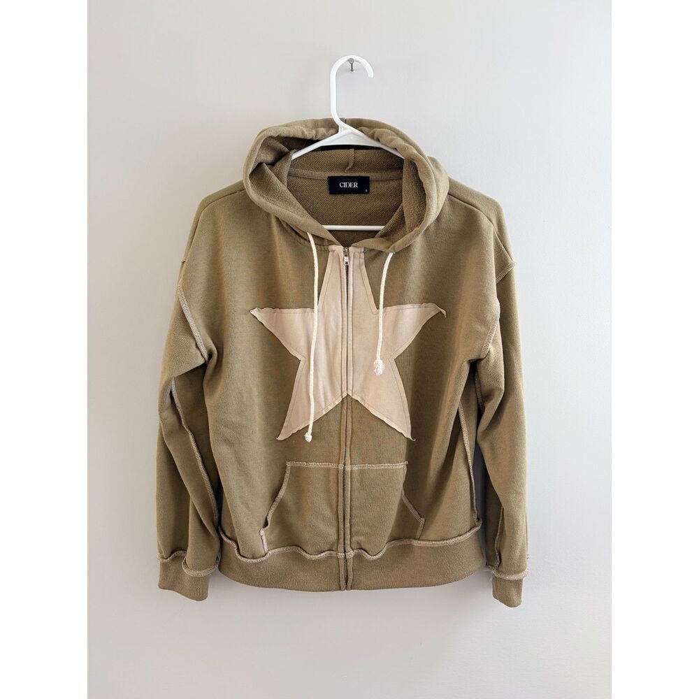 Cider Olive Green Star Zip-Up Hoodie, fall, winter, skater, casual
